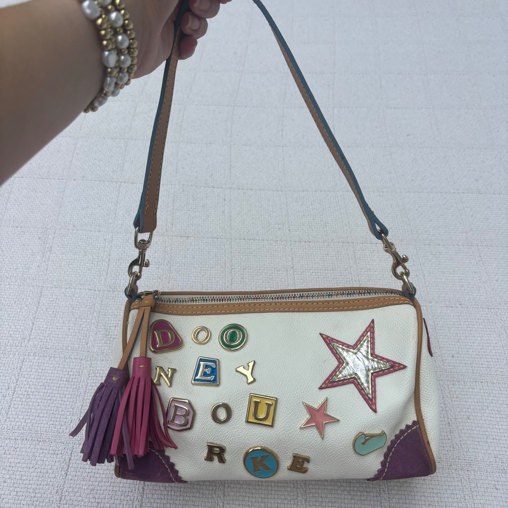 Dooney & Bourke Lindsay Lohan RARE Y2K Charm Logo White Multi Star Shoulder Bag